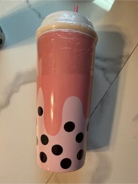 Pink Bubble Tea Travel Tumbler with Straw